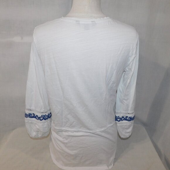 Lauren Ralph Lauren M White Blue Embroidered Tunic Top Boho Peasant Blouse - Picture 11 of 12